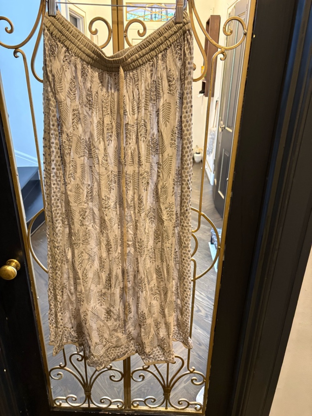 Chan Luu AS IS Taupe fern detail sequins beaded Maxi Skirt sheer swim suit cover